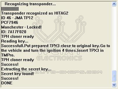 TMPro2 Software module 145 – Key copier for Philips Crypto 2 (HITAG2, ID46, TP12) keys onto JMA TPX34 transponders