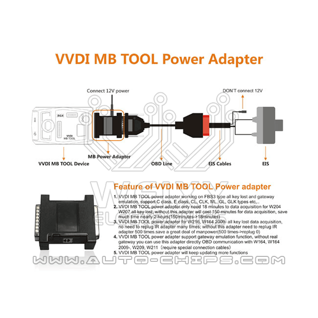 VVDI MB BGA Tool power adapter work with W164 W204 data acquisition