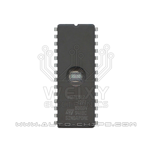 M27C512-12F1 commonly used vulnerable FLASH chip for automotive ECU