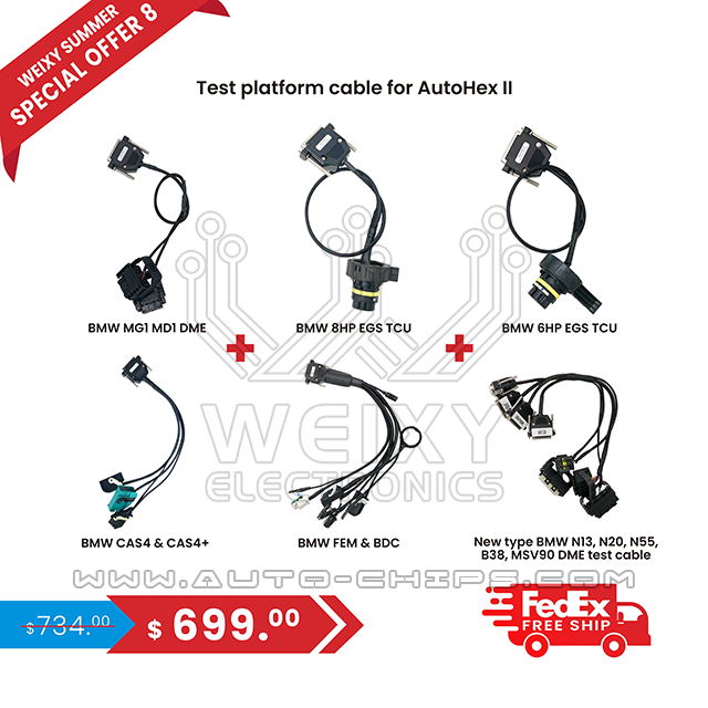 (WEIXY Summer Special offer 8) 1PCS MD1 MG1 cable + 1PCS 8HP cable + 1PCS 6HP cable + 1PCS CAS4/4+ cable + 1PCS FEM/BDC cable + 1PCS N13/N20 N55 B38 MSV90 cable for AutoHex II + Free shipping