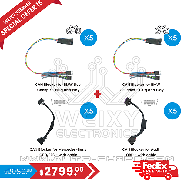 (WEIXY Summer Special offer 15) 5PCS CAN Blocker for BMW Live Cockpit + 5PCS CAN Blocker for BMW G-Series + 5PCS CAN Blocker for Mercede OBD/EZS + 5PCS CAN Blocker for Audi OBD + Free shipping