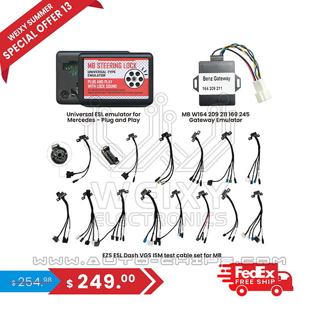 (WEIXY Summer Special offer 13) 1PCS gateway emulator + 1PCS ESL emulator + 14PCS EZS ESL Dash VGS ISM test cables for Mercedes + Free shipping